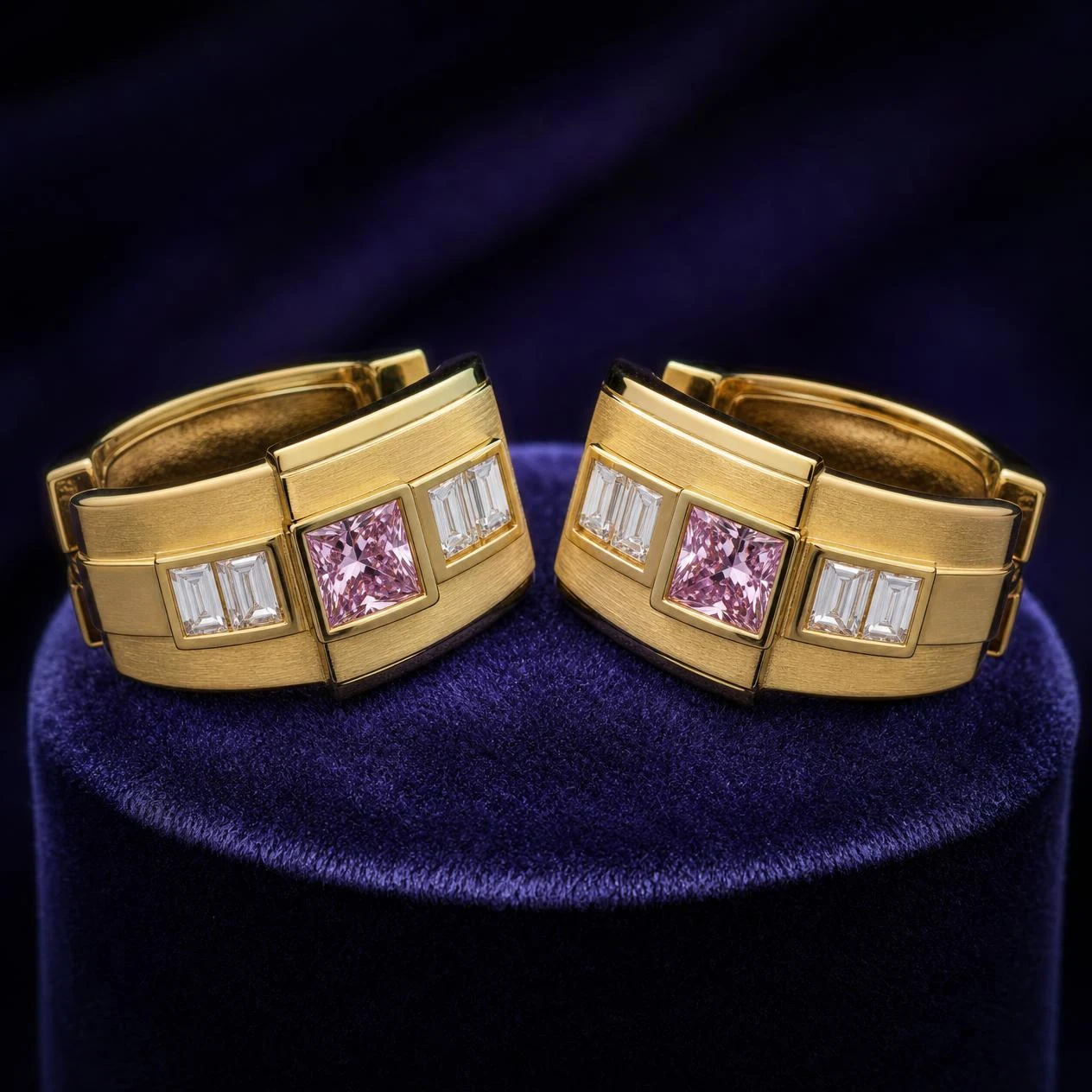 Granito Fermo, 1.76 ct tw princess lab grown diamond men’s earrings in 14K yellow gold (front view)