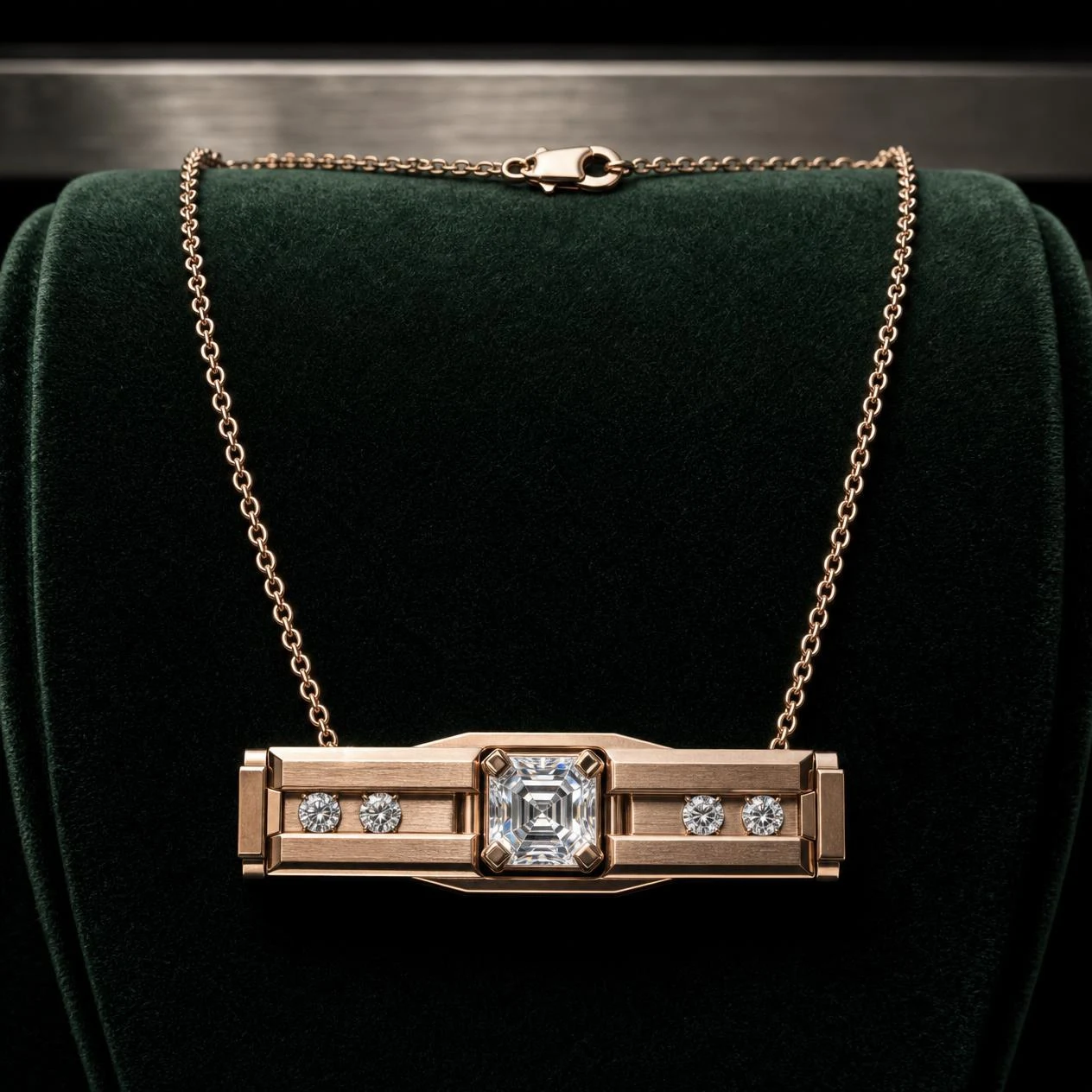 Maestrale Indomito, 1.3 ct tw asscher lab grown diamond men’s necklace in rose gold (front view)