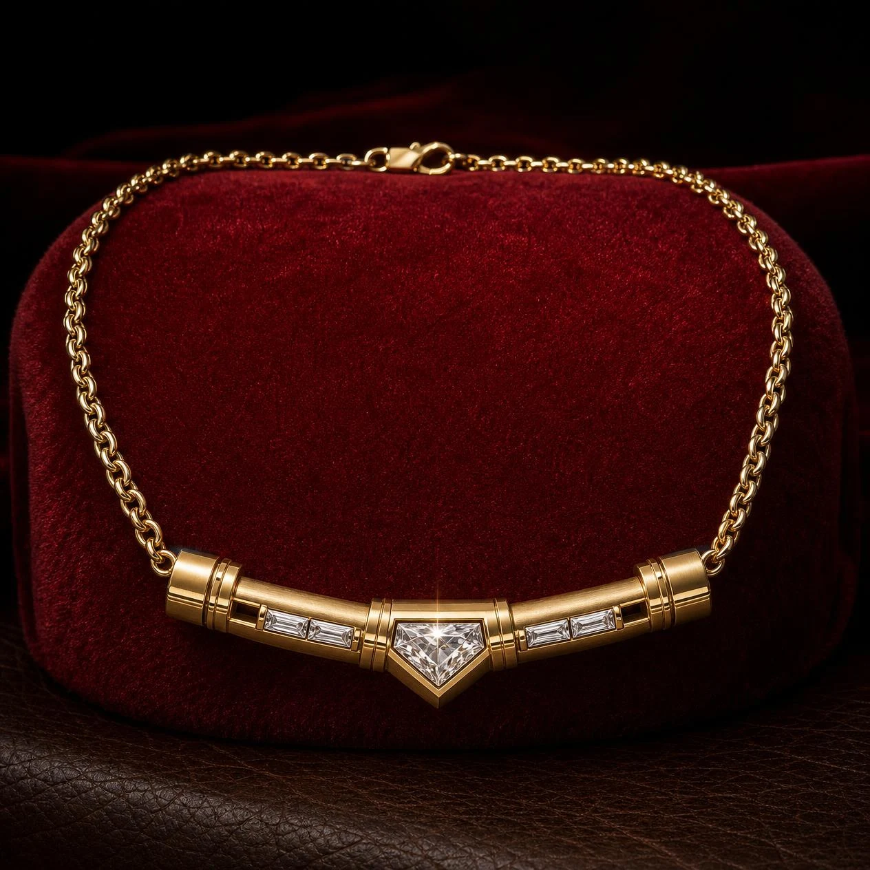 Basalto di Notte, 1.06 ct tw kite lab grown diamond men’s necklace in 14K yellow gold (front view)