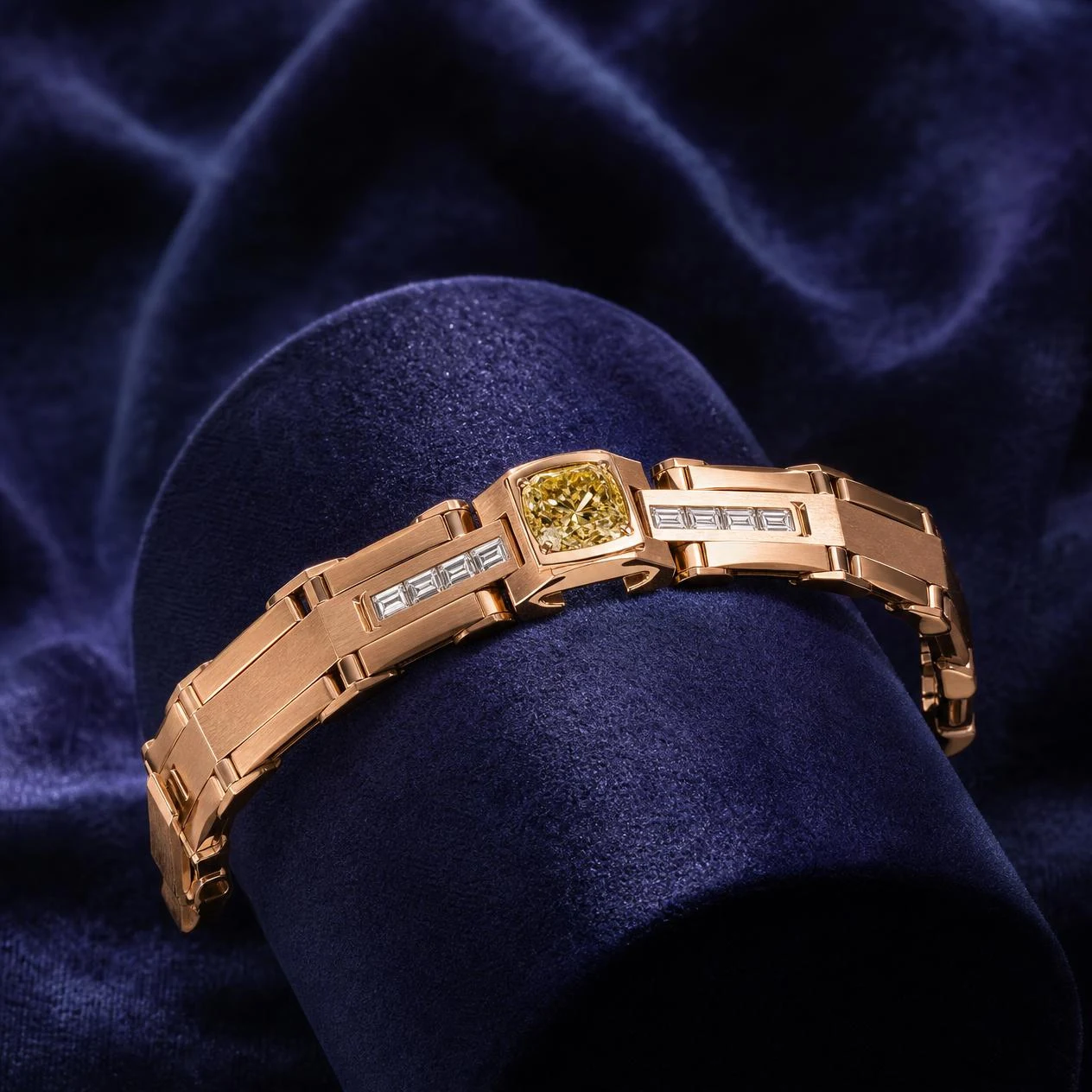Barone Profondo, 1.48 ct tw cushion lab grown diamond men’s bracelet in rose gold (front view)