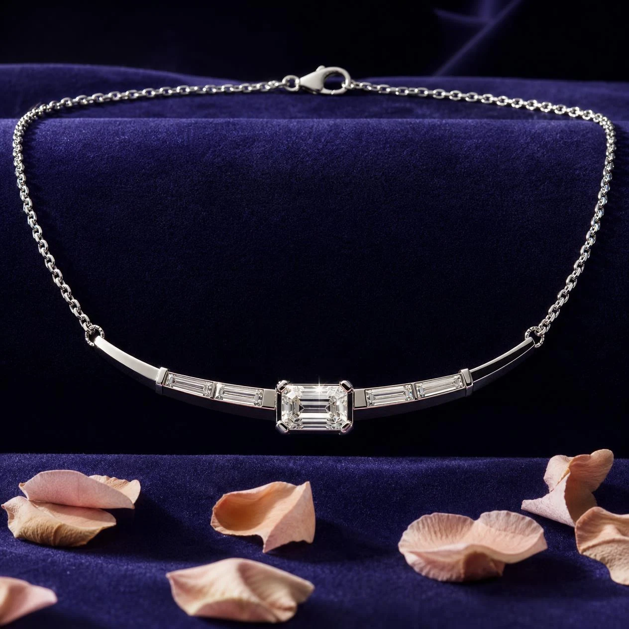 Ambra di Cristallo, 1.25 ct tw emerald lab grown diamond necklace in 14K white gold (front view)