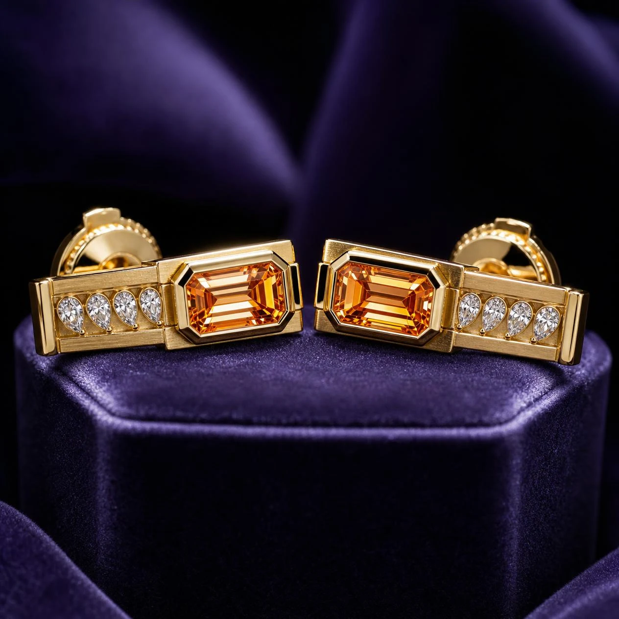 Signore del Nord, 1.92 ct tw emerald lab grown diamond men’s earrings in 14K yellow gold (front view)