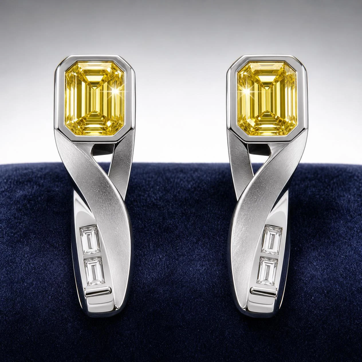 Barone Invicto, 2.6 ct tw emerald lab grown diamond men’s earrings in 14K white gold (front view)