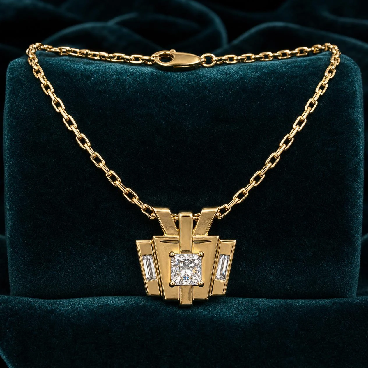 Guardiano Imperiale, 1.02 ct tw princess lab grown diamond men’s necklace in 14K yellow gold (front view)
