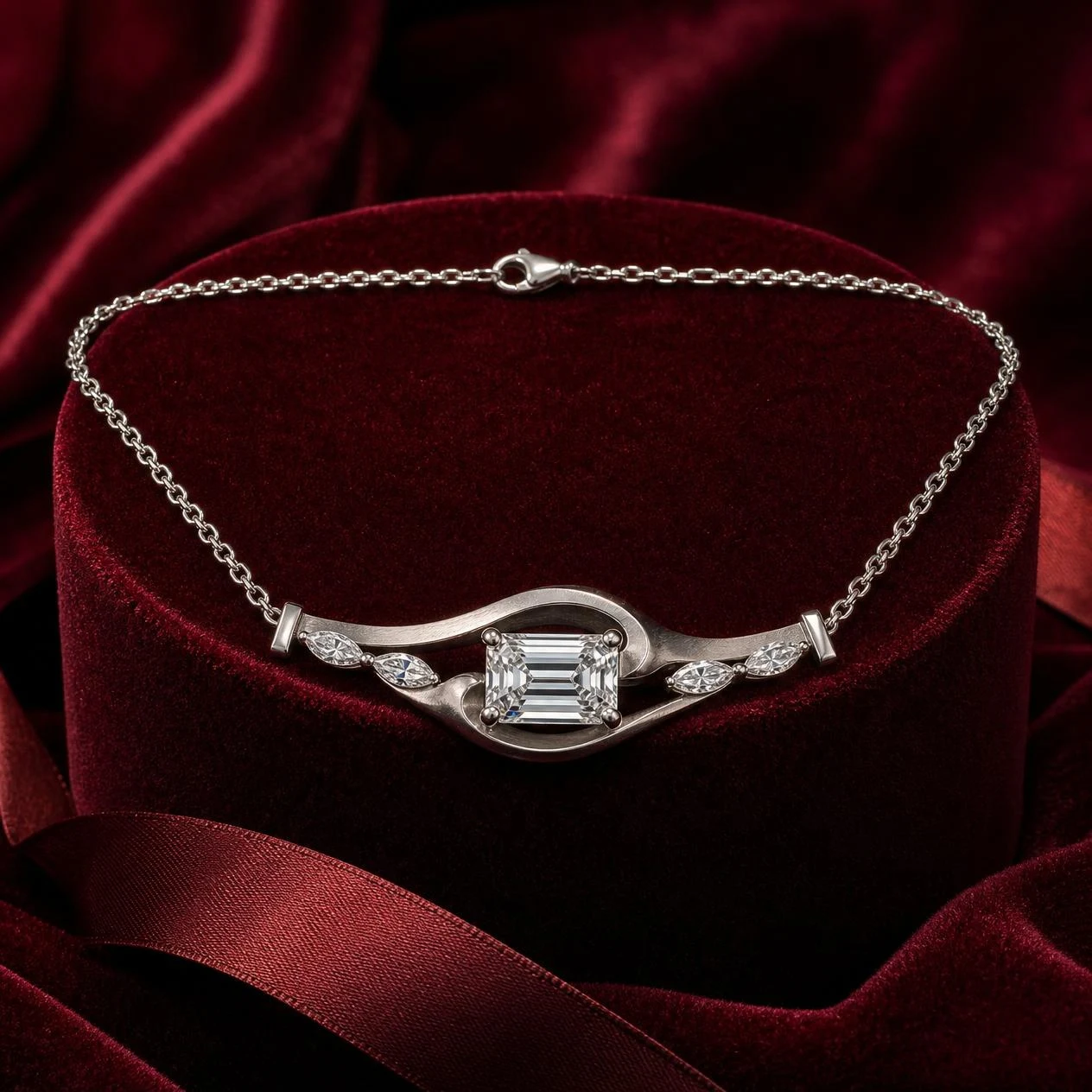 Marea Lucente, 1.1 ct tw emerald lab grown diamond necklace in 14K white gold (front view)