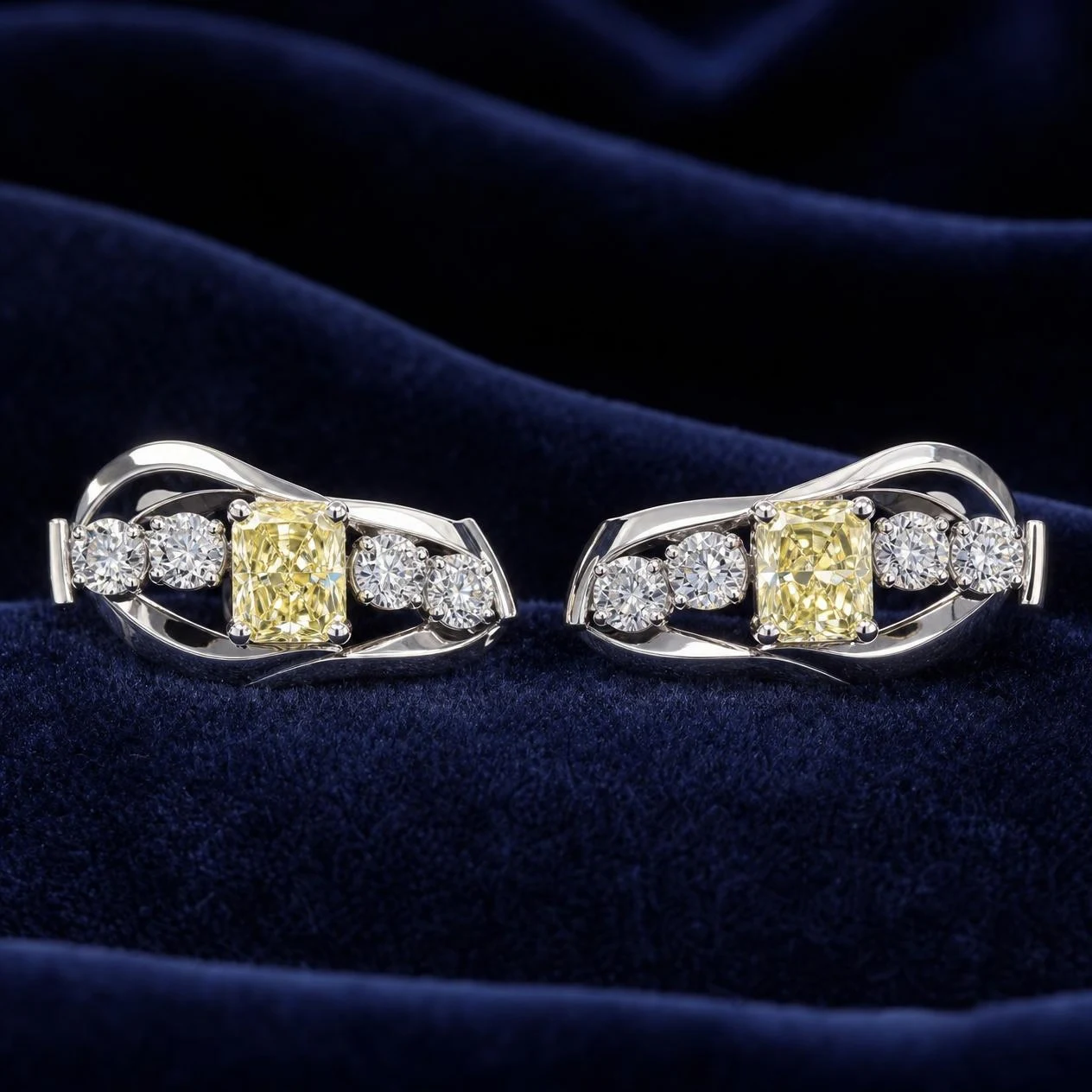 Umbral de Oro, 1.48 ct tw radiant lab grown diamond earrings in 14K white gold (front view)