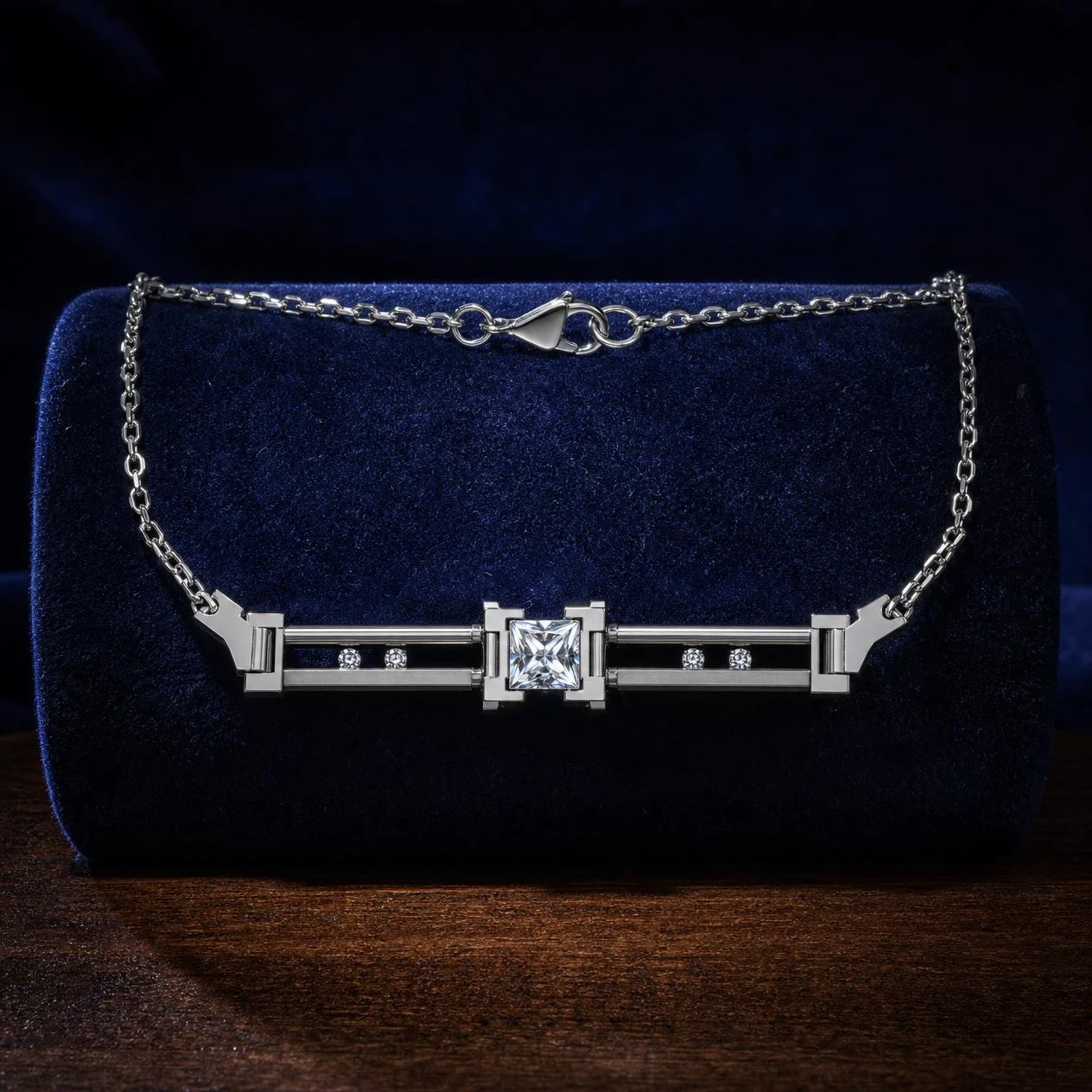 Lampo d'Occidente, 1.01 ct tw princess lab grown diamond men’s necklace in 14K white gold (front view)