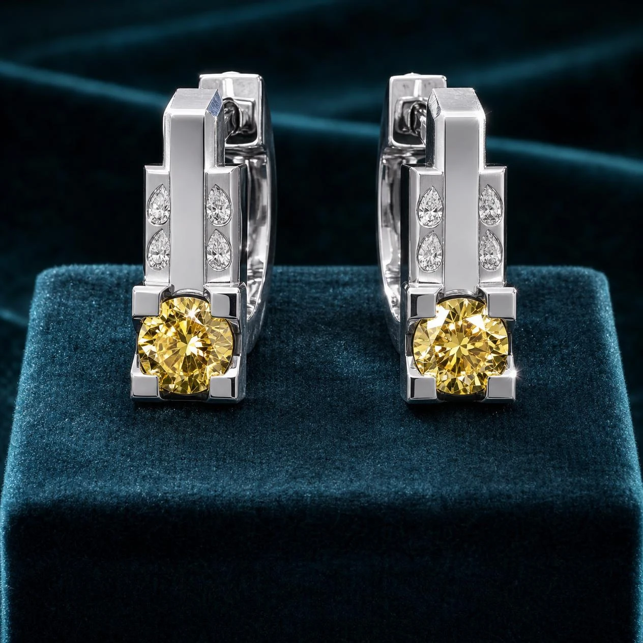 Leone di Granito, 1.92 ct tw round lab grown diamond men’s earrings in 14K white gold (front view)