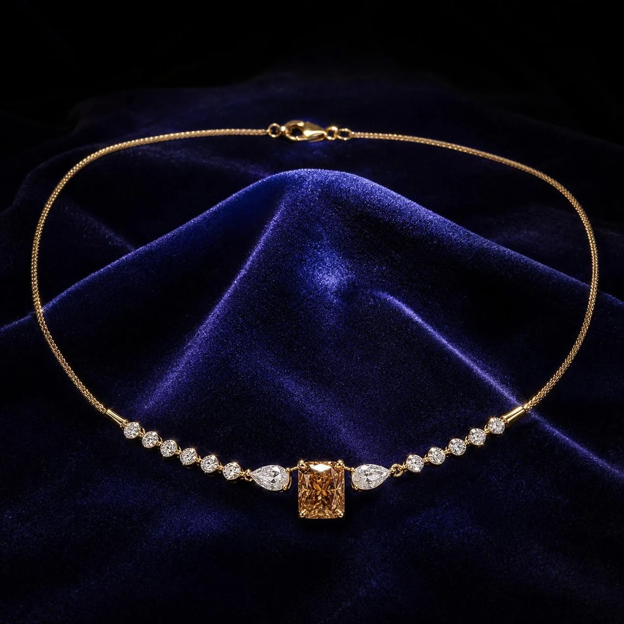 Selva Nascosta, 1.52 ct tw radiant lab grown diamond necklace in 14K yellow gold (front view)