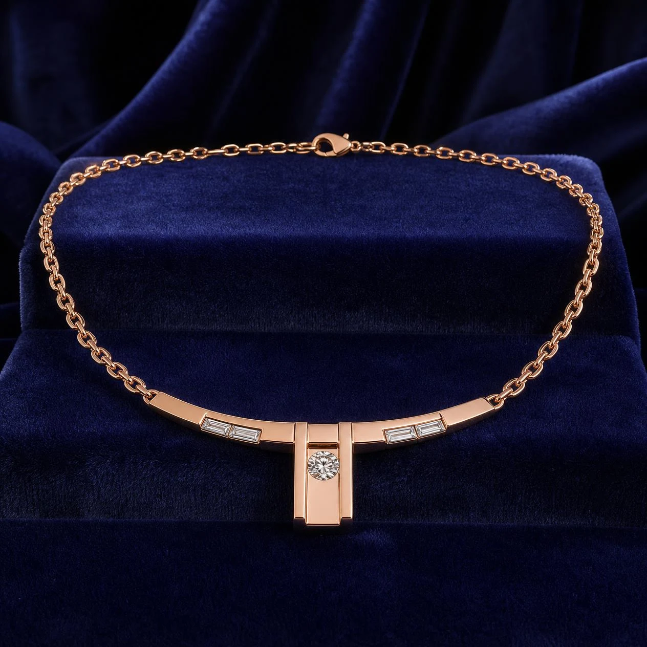 Tuono d'Oriente, 1.25 ct tw round lab grown diamond men’s necklace in rose gold (front view)
