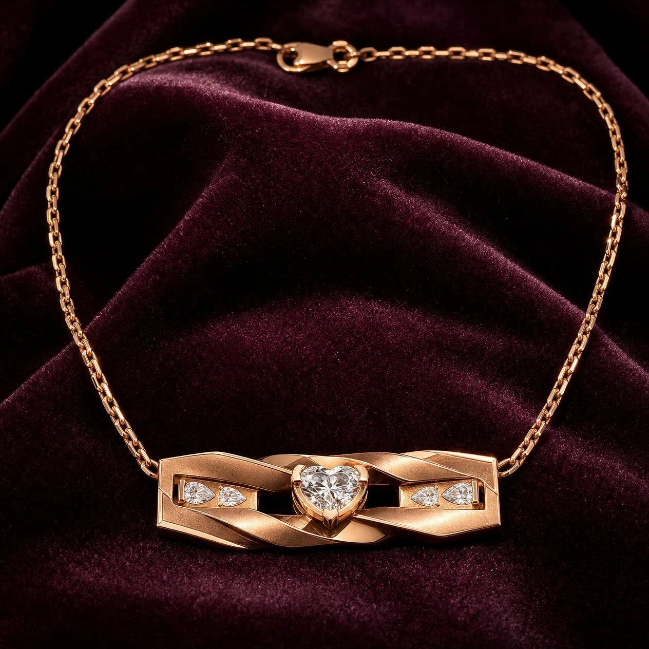 Promontorio Indomito, 1.05 ct tw heart lab grown diamond men’s necklace in rose gold (front view)