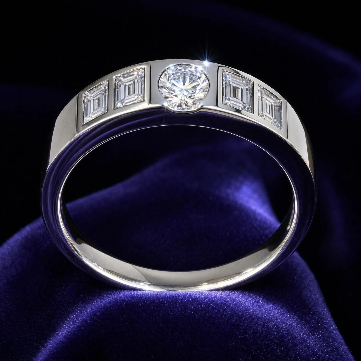 Soie Dorée, 1.1 ct tw round lab grown diamond ring in 14K white gold (front view)