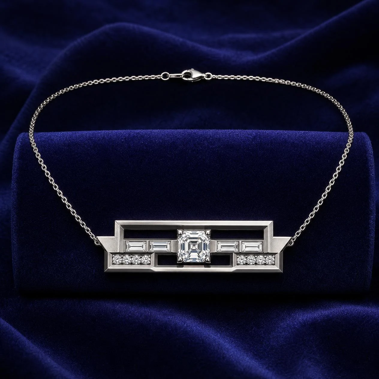 Armonia di Seta, 0.91 ct tw asscher lab grown diamond necklace in 14K white gold (front view)
