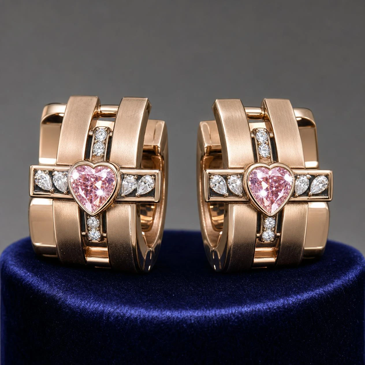 Legionario Audace, 2.16 ct tw heart lab grown diamond men’s earrings in rose gold (front view)