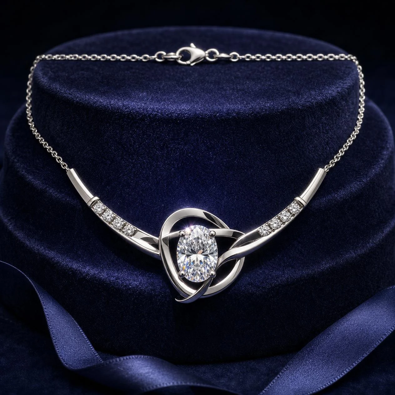 Douce Candida, 1.44 ct tw oval lab grown diamond necklace in 14K white gold (front view)