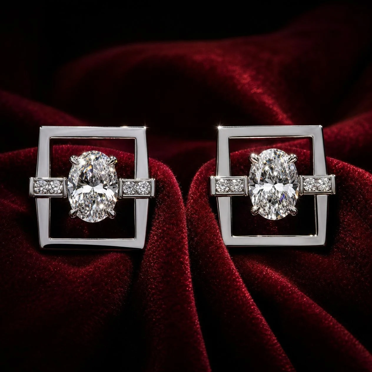 Perla Segreta, 1.64 ct tw oval lab grown diamond earrings in 14K white gold (front view)