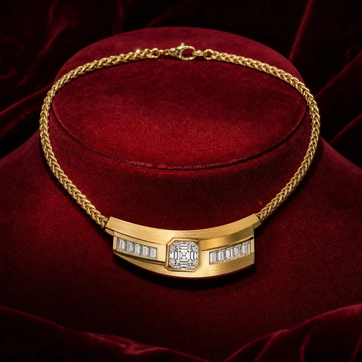 Marchese Nobile, 1.17 ct tw asscher lab grown diamond men’s necklace in 14K yellow gold (front view)