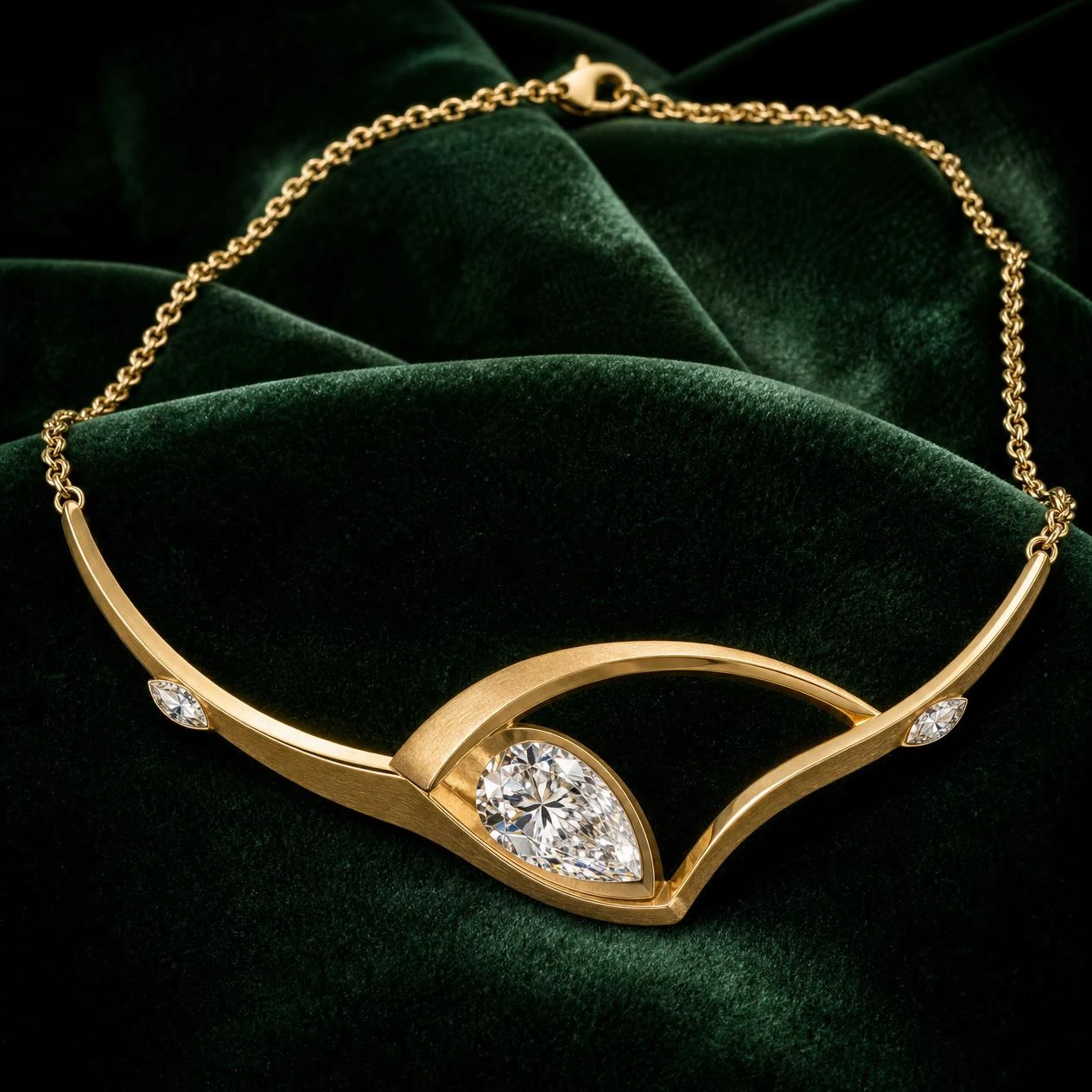 Vento Incantata, 1.18 ct tw pear lab grown diamond necklace in 14K yellow gold (front view)