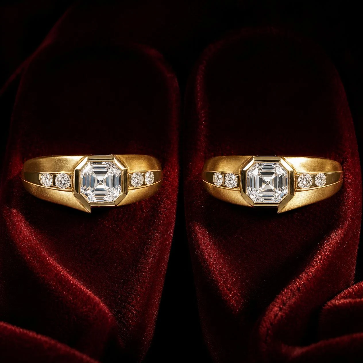 Cometa d'Oro, 2.04 ct tw asscher lab grown diamond earrings in 14K yellow gold (front view)