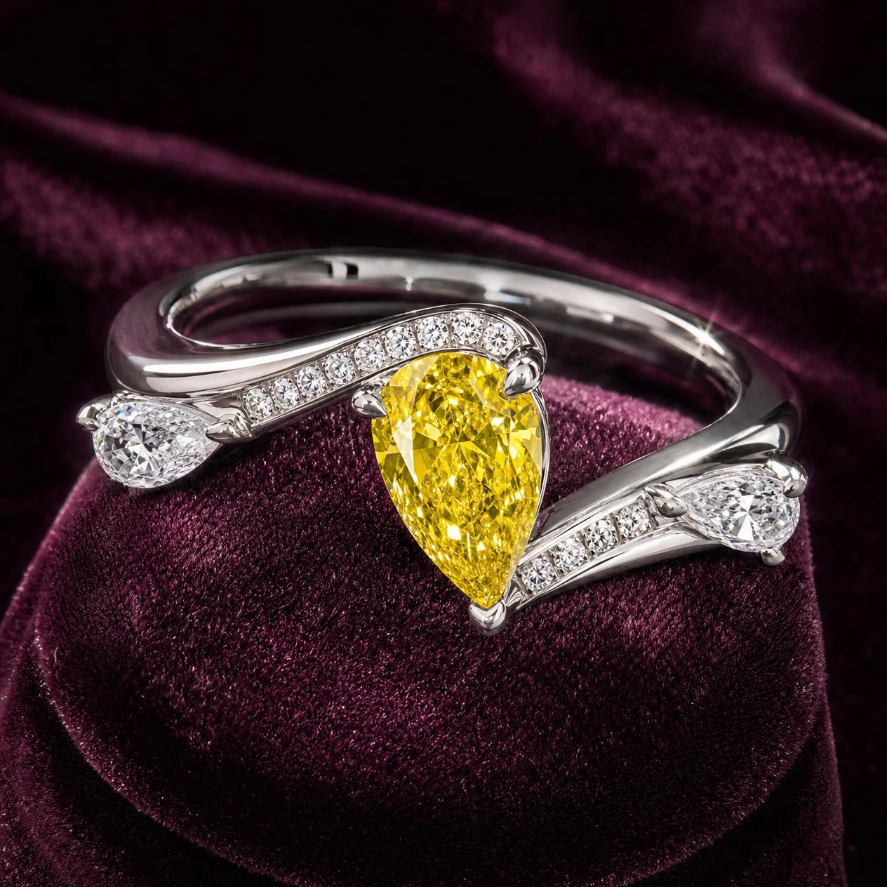 Douce Infinita, 1.52 ct tw pear lab grown diamond ring in 14K white gold (front view)