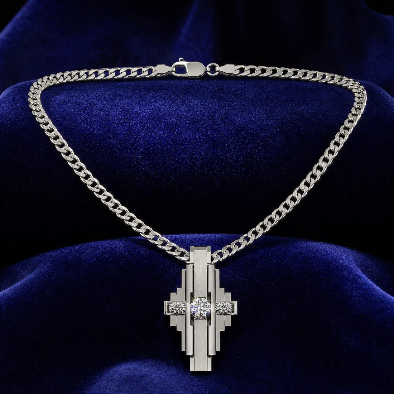 Monarca Vigile, 1.01 ct tw round lab grown diamond men’s necklace in 14K white gold (front view)