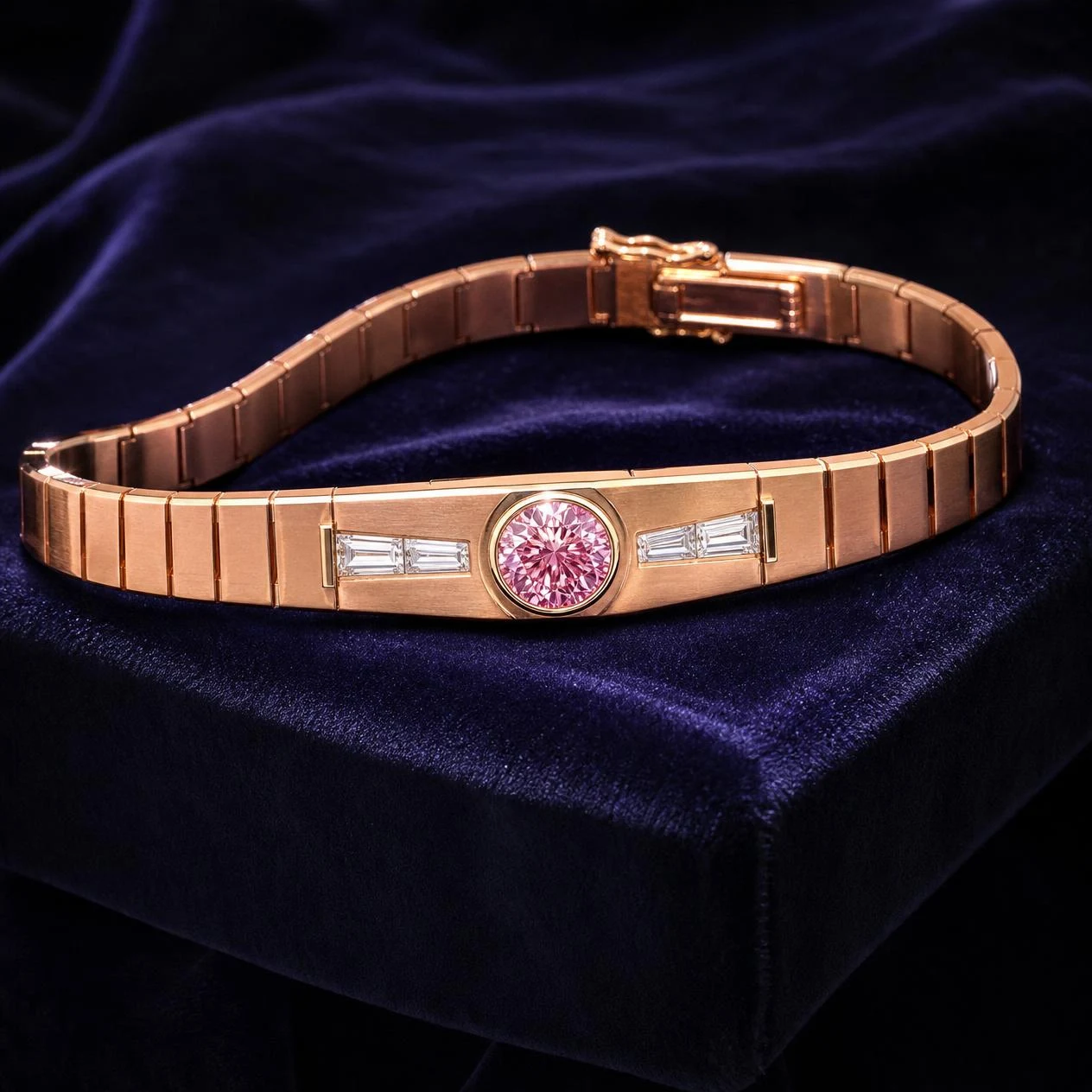 Barone di Granito, 1.15 ct tw round lab grown diamond men’s bracelet in rose gold (front view)
