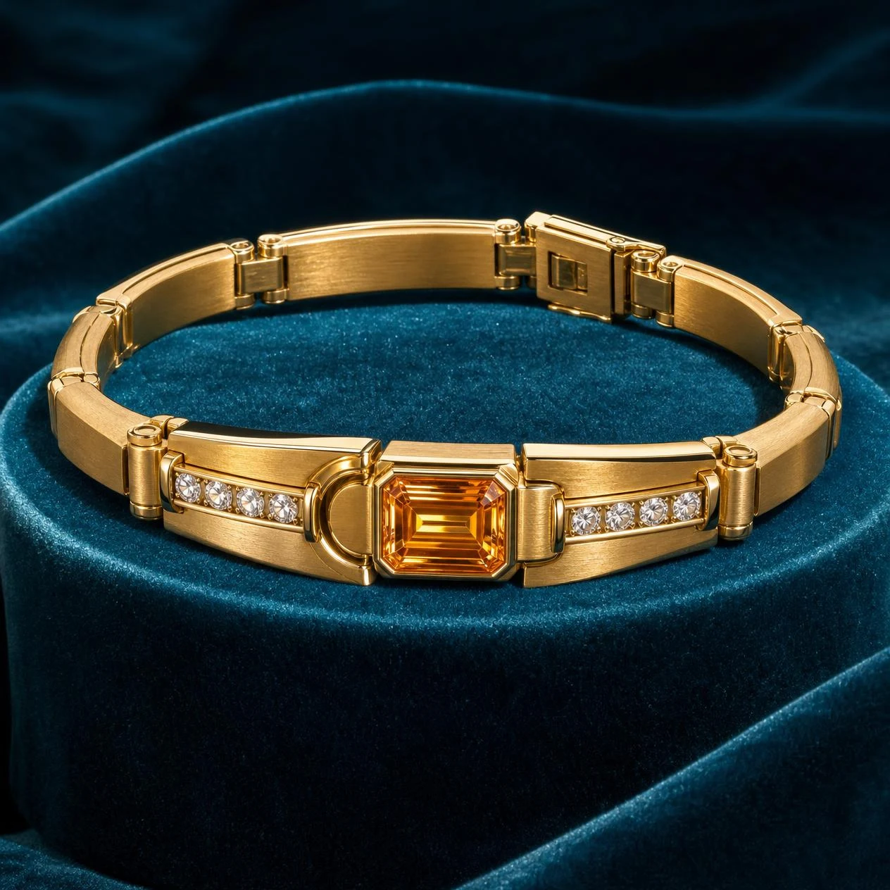 Zenit Maestoso, 1.58 ct tw emerald lab grown diamond men’s bracelet in 14K yellow gold (front view)