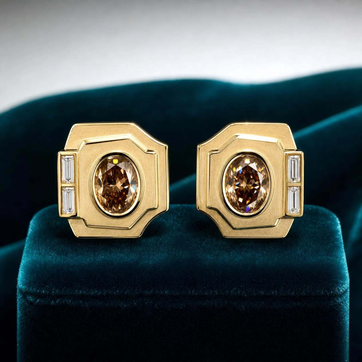 Sentinella Imperiale, 2.2 ct tw oval lab grown diamond men’s earrings in 14K yellow gold (front view)
