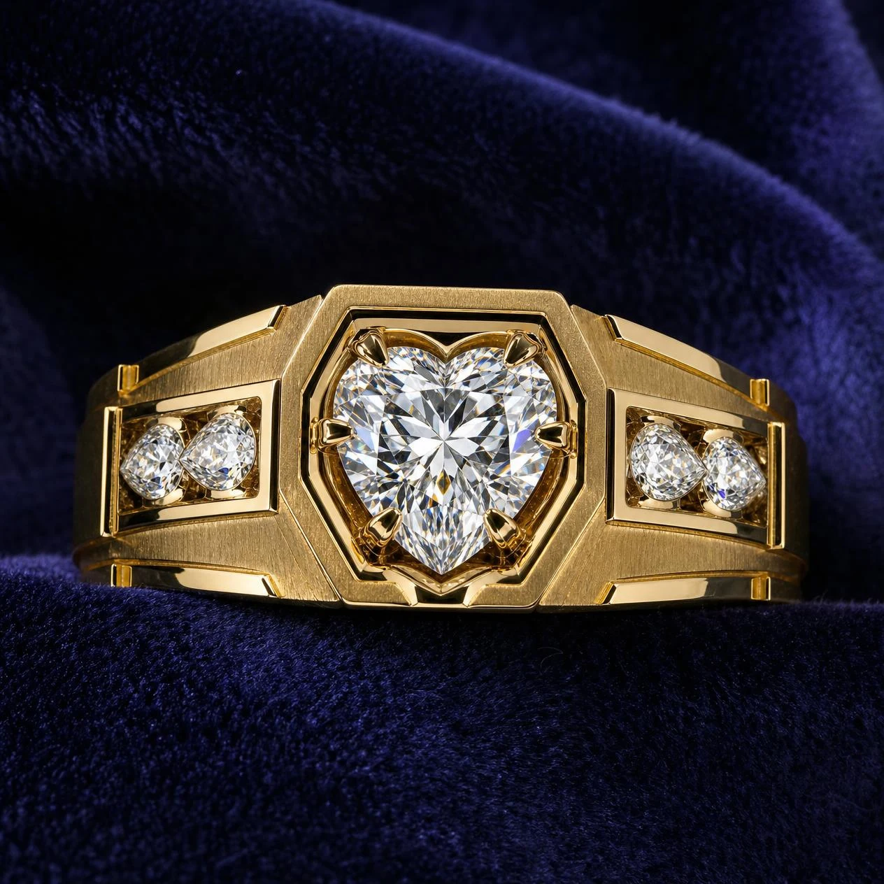 Principe Nero, 1.25 ct tw heart lab grown diamond men’s ring in 14K yellow gold (front view)