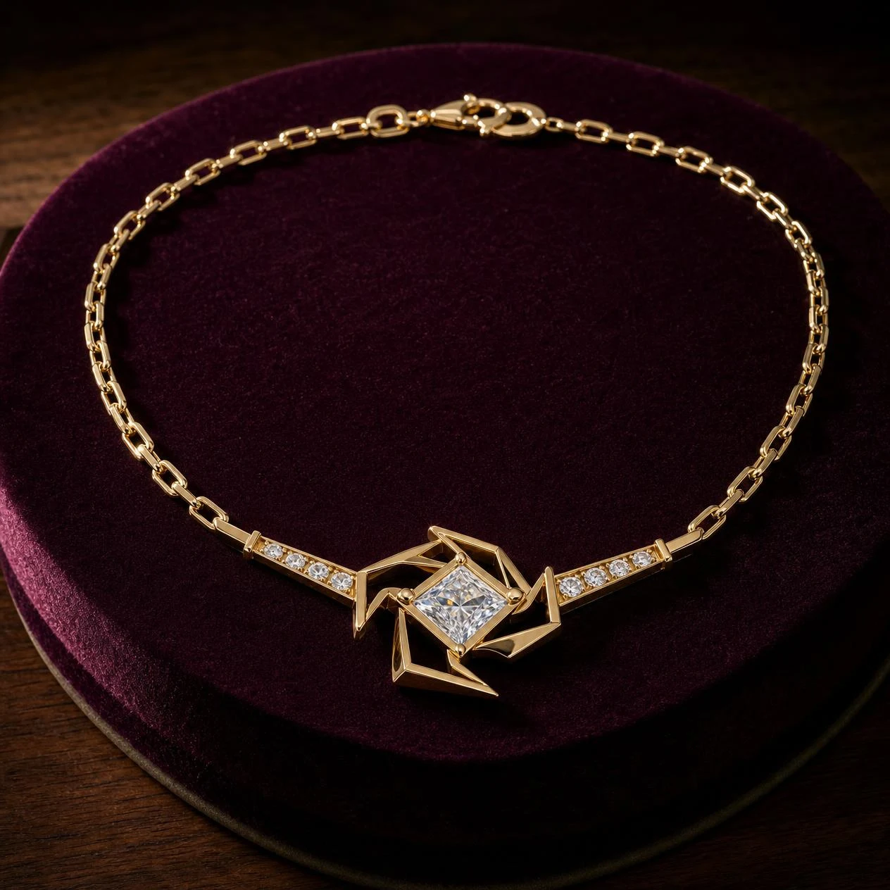 Promontorio di Notte, 1.24 ct tw kite lab grown diamond men’s necklace in 14K yellow gold (front view)