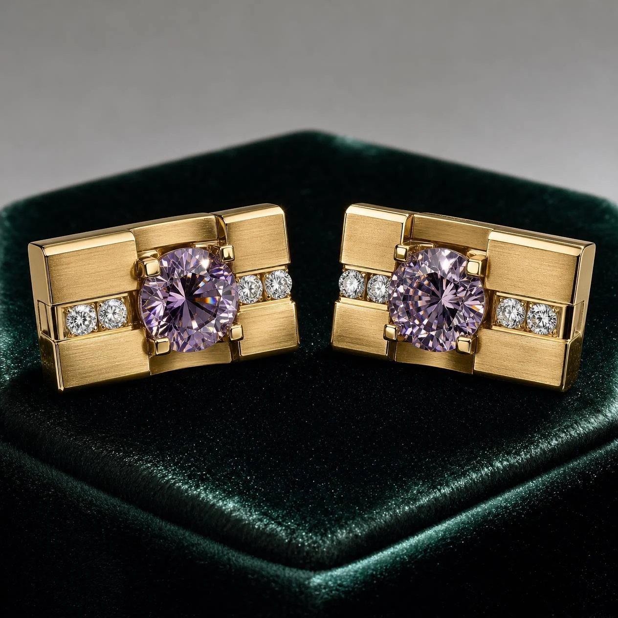 Zenit Reale, 2.04 ct tw round lab grown diamond men’s earrings in 14K yellow gold (front view)