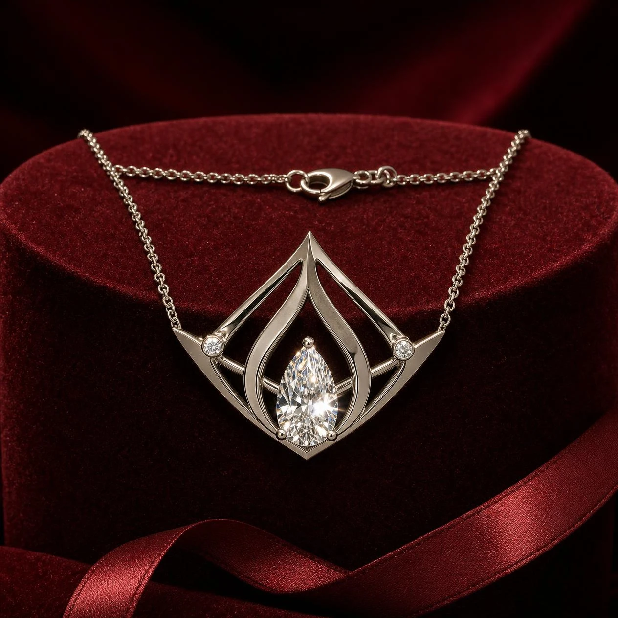 Camelia Regale, 1.06 ct tw pear lab grown diamond necklace in 14K white gold (front view)