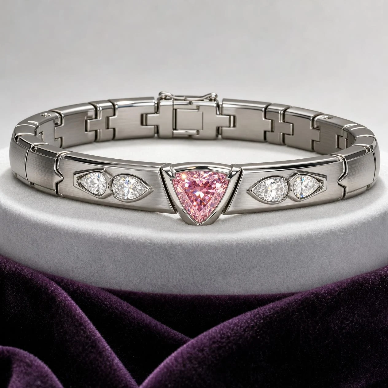 Cavaliere Saldo, 1.3 ct tw trillion lab grown diamond men’s bracelet in 14K white gold (front view)
