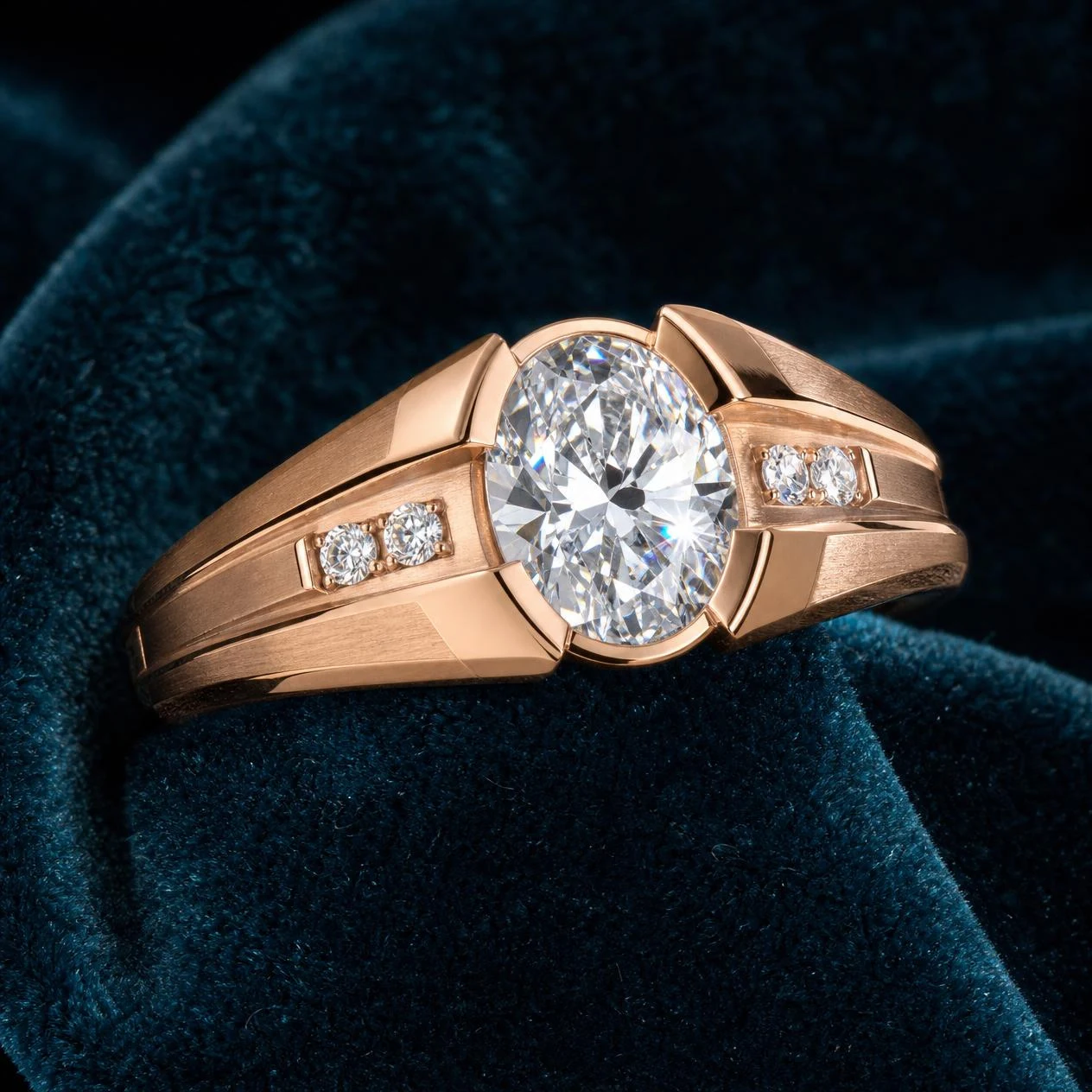 Signore Imperiale, 0.97 ct tw oval lab grown diamond men’s ring in rose gold (front view)