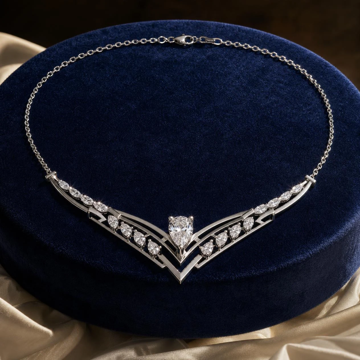 Luna Fiorente, 2.33 ct tw pear lab grown diamond necklace in 14K white gold (front view)