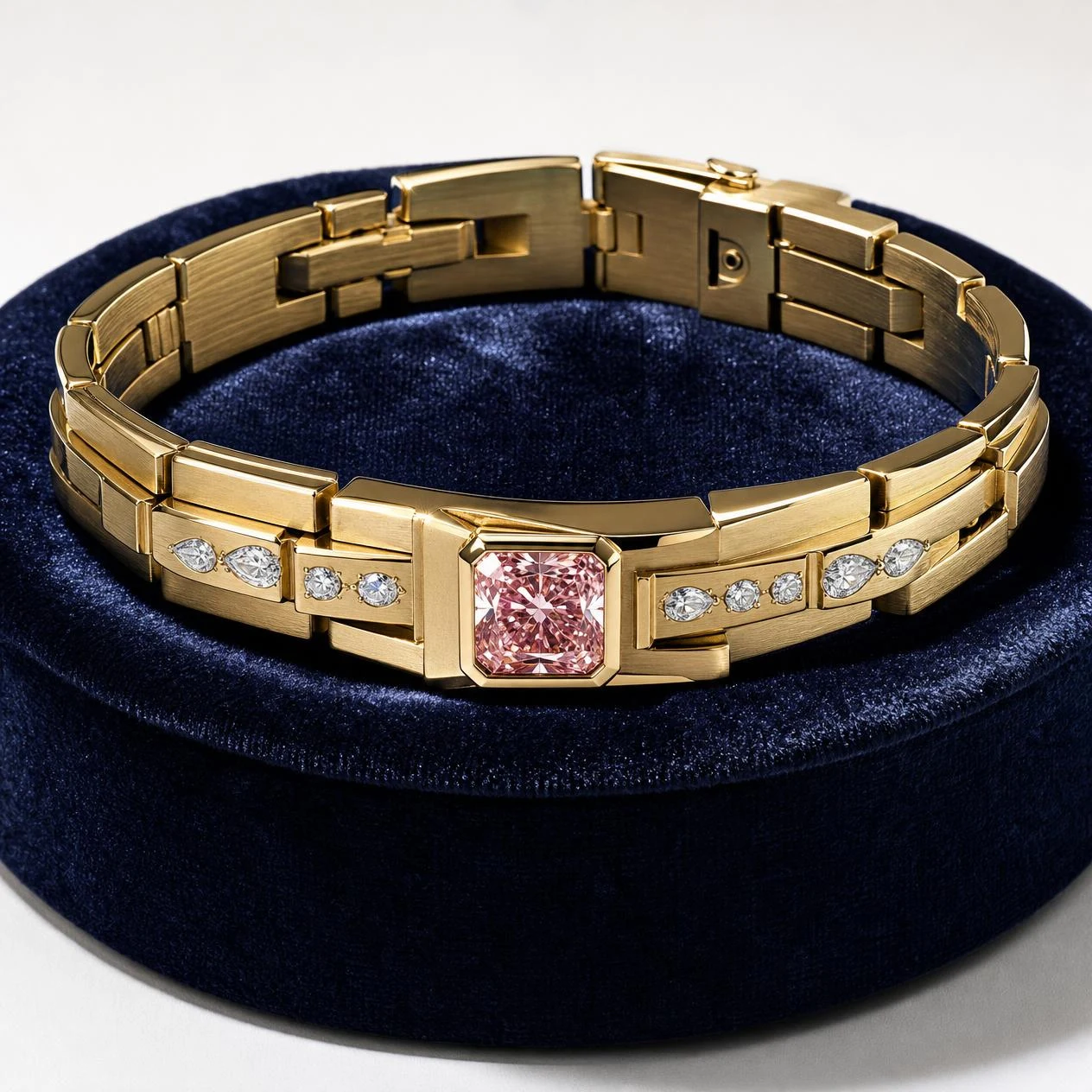 Stendardo di Firenze, 0.91 ct tw radiant lab grown diamond men’s bracelet in 14K yellow gold (front view)