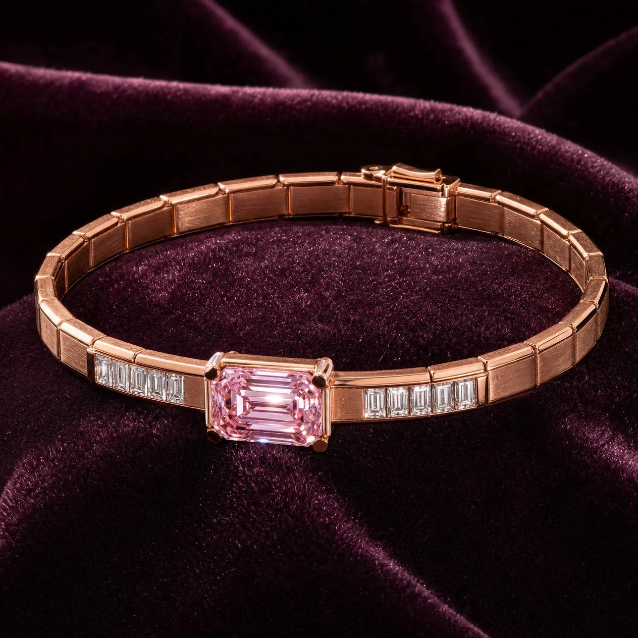 Lumière di Perla, 1.32 ct tw emerald lab grown diamond bracelet in rose gold (front view)