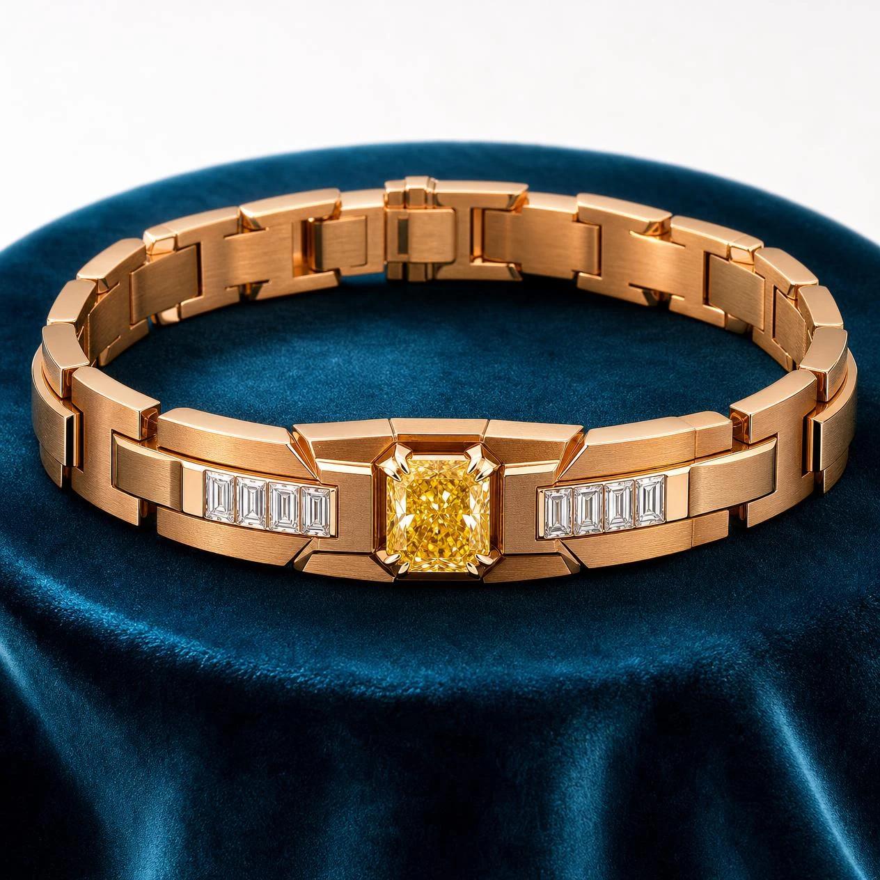 Condottiero di Platino, 1.5 ct tw radiant lab grown diamond men’s bracelet in rose gold (front view)
