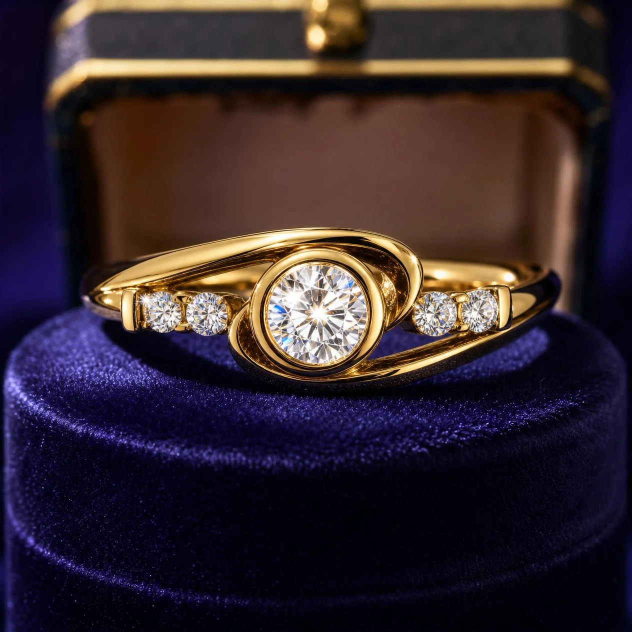 Luce Radiosa, 0.62 ct tw round lab grown diamond ring in 14K yellow gold (front view)