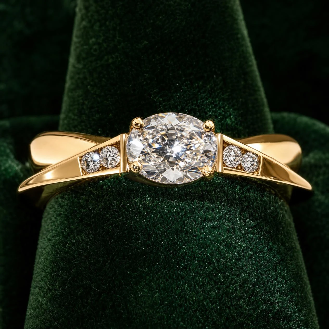 Viola d'Oro, 1.32 ct tw oval lab grown diamond ring in 14K yellow gold (front view)