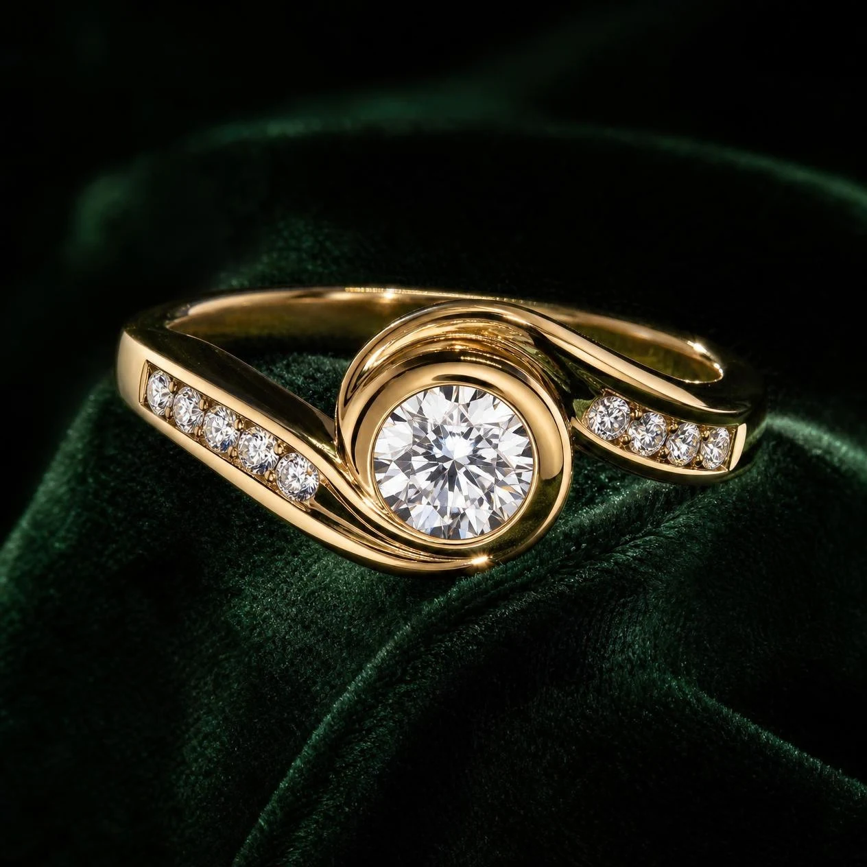 Brina d'Aube, 1.16 ct tw round lab grown diamond ring in 14K yellow gold (front view)