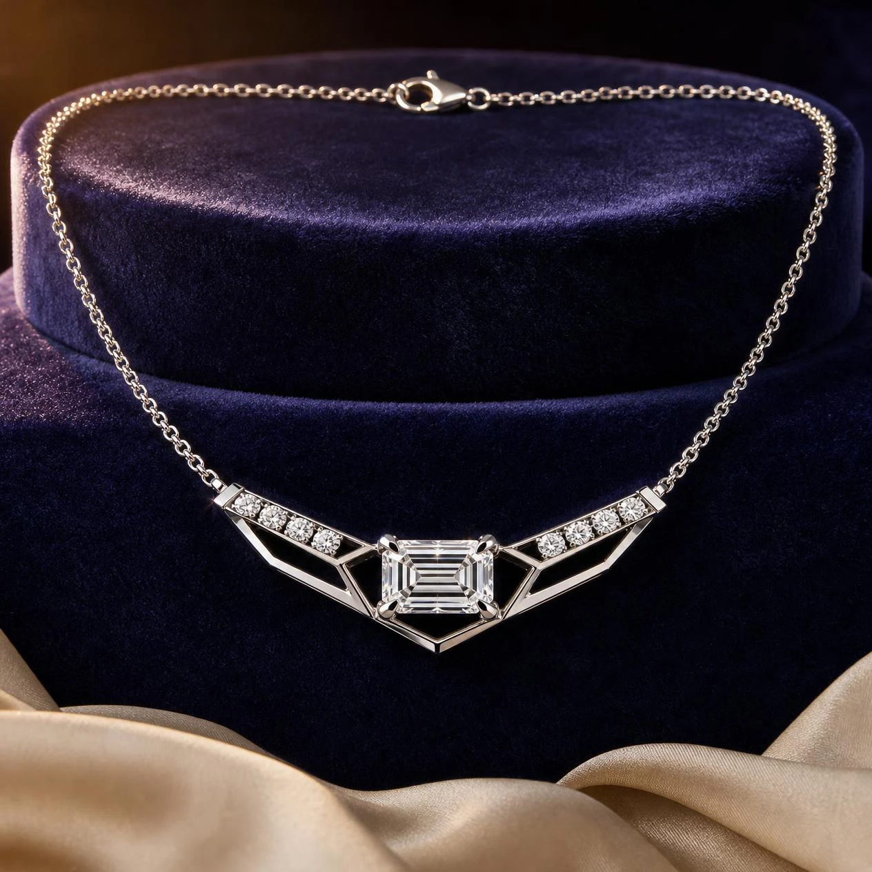Nuvola Fiorente, 1.21 ct tw emerald lab grown diamond necklace in 14K white gold (front view)