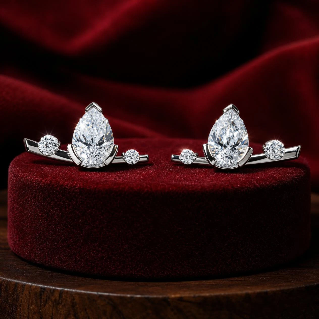 Console di Mezzanotte, 2.6 ct tw pear lab grown diamond men’s earrings in 14K white gold (front view)