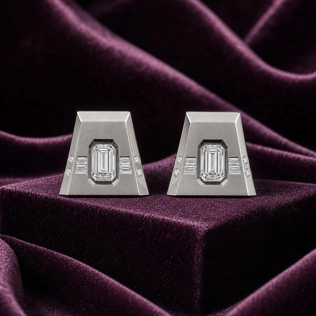 Eleganza Serena, 1.88 ct tw emerald lab grown diamond earrings in platinum (front view)