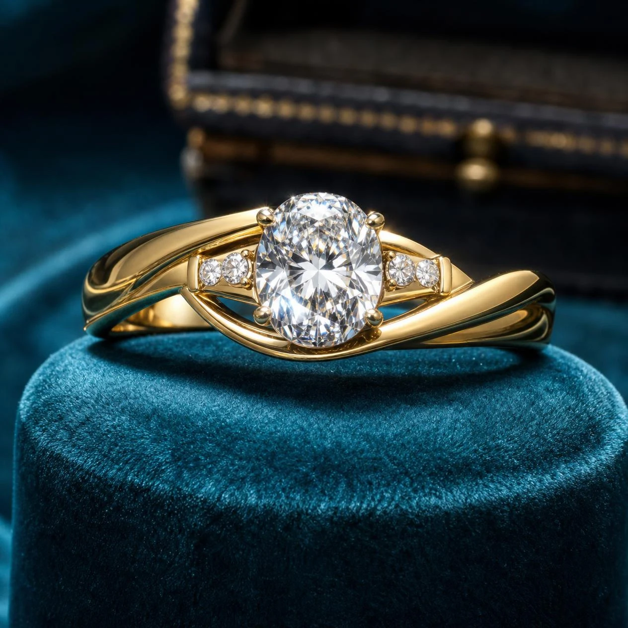 Collina Voilée, 1.24 ct tw oval lab grown diamond ring in 14K yellow gold (front view)