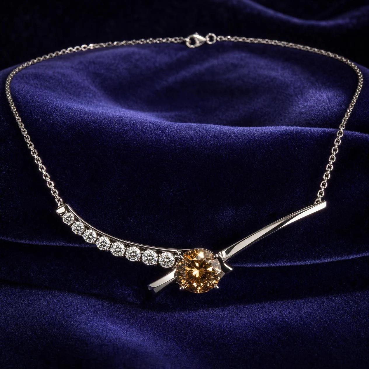 Fuego de Sueño, 2.55 ct tw round lab grown diamond necklace in 14K white gold (front view)