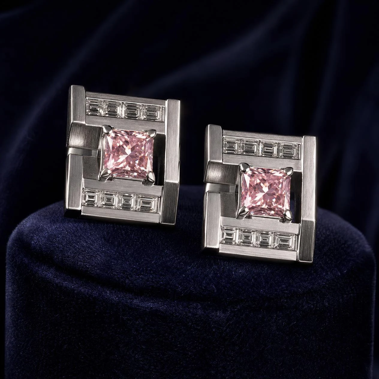 Scudo Indomito, 1.9 ct tw princess lab grown diamond men’s earrings in 14K white gold (front view)