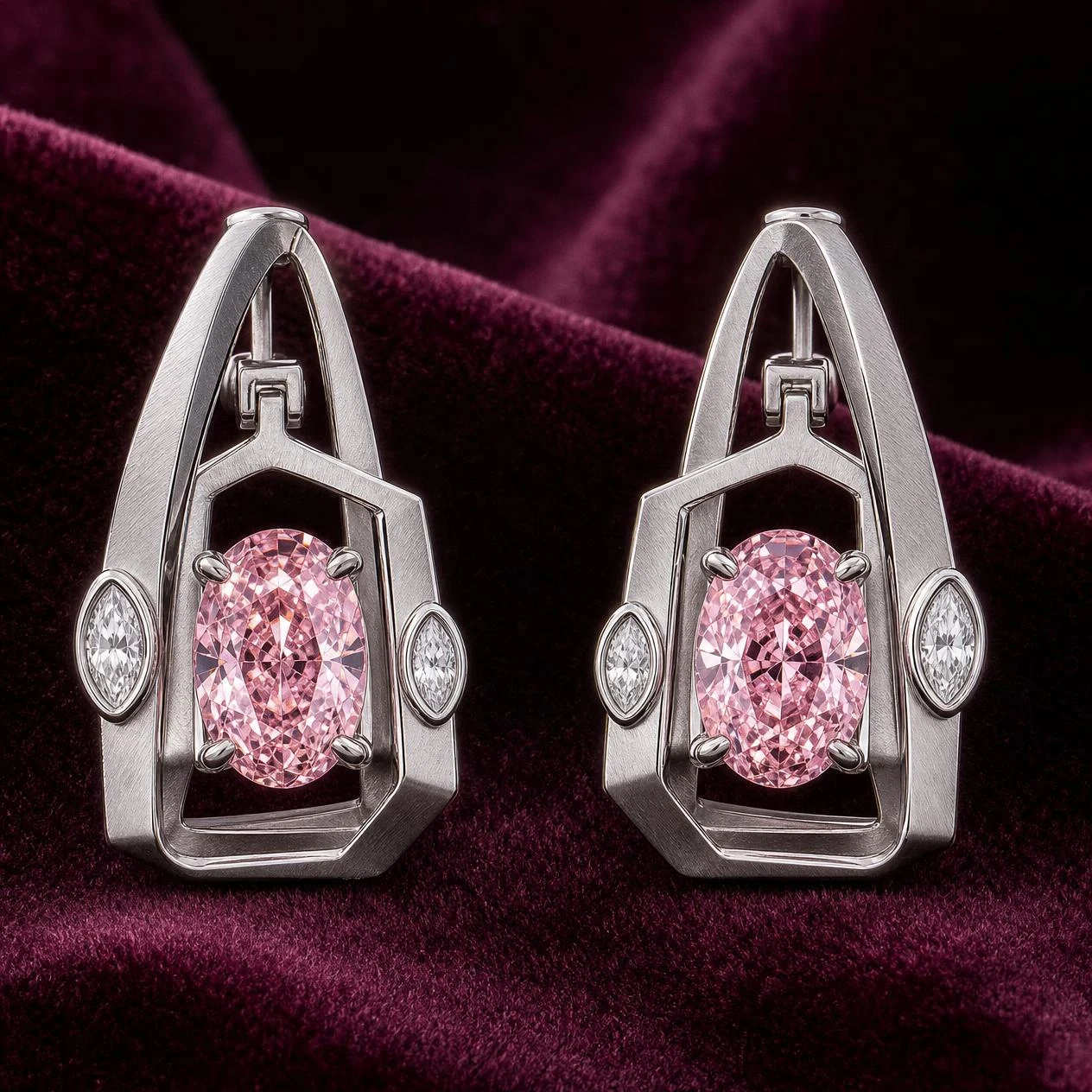 Magnolia d'Estate, 2.4 ct tw oval lab grown diamond earrings in 14K white gold (front view)