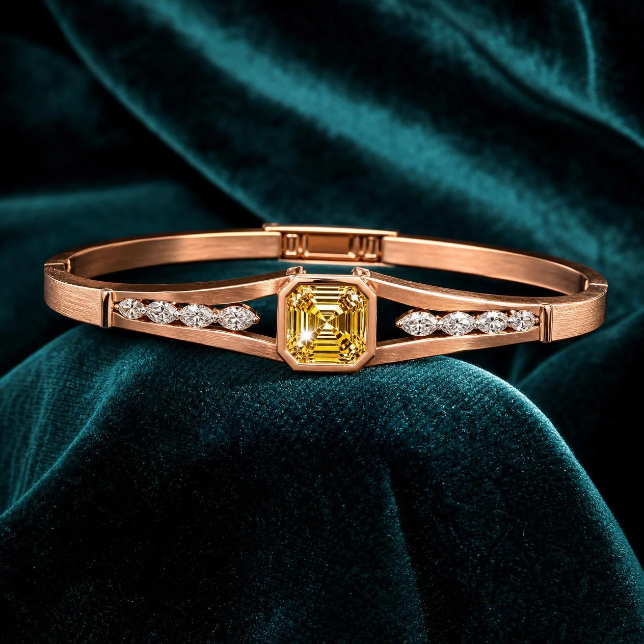 Cascata Vivace, 1.35 ct tw asscher lab grown diamond bracelet in rose gold (front view)