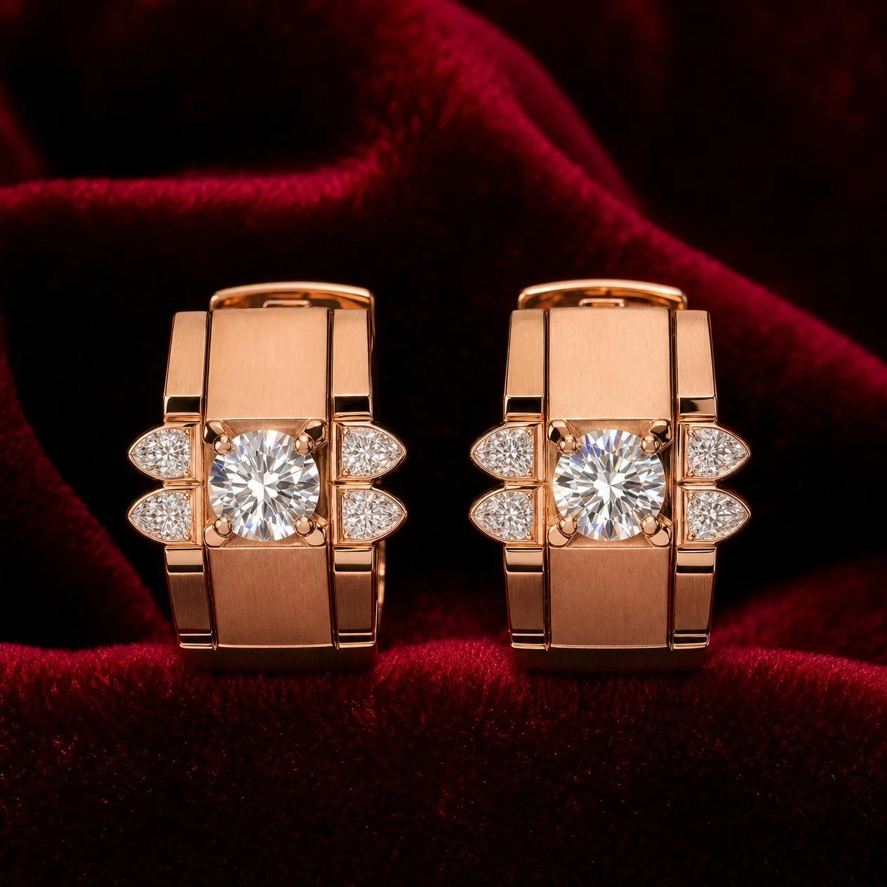 Elmo di Firenze, 2 ct tw round lab grown diamond men’s earrings in rose gold (front view)